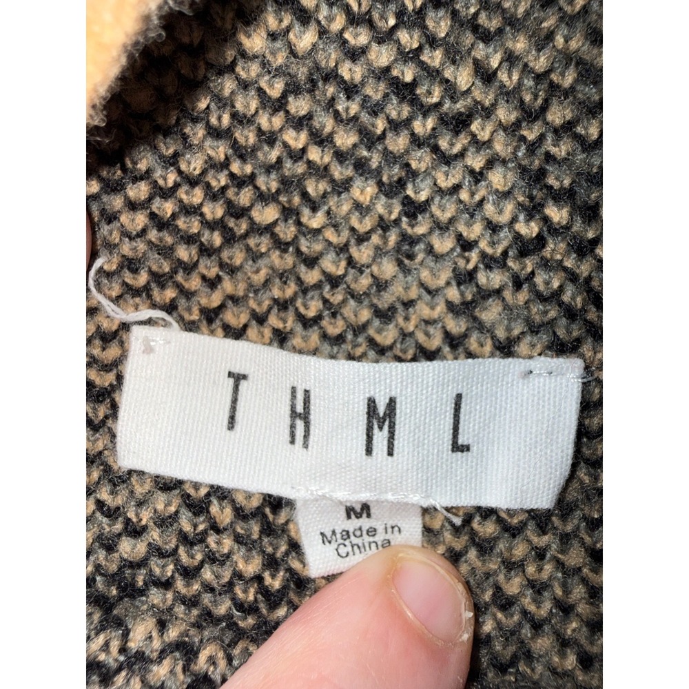 THML Leopard Print Mock Neck Sweater Tan Black Grey Contrast Medium - Picture 2 of 4